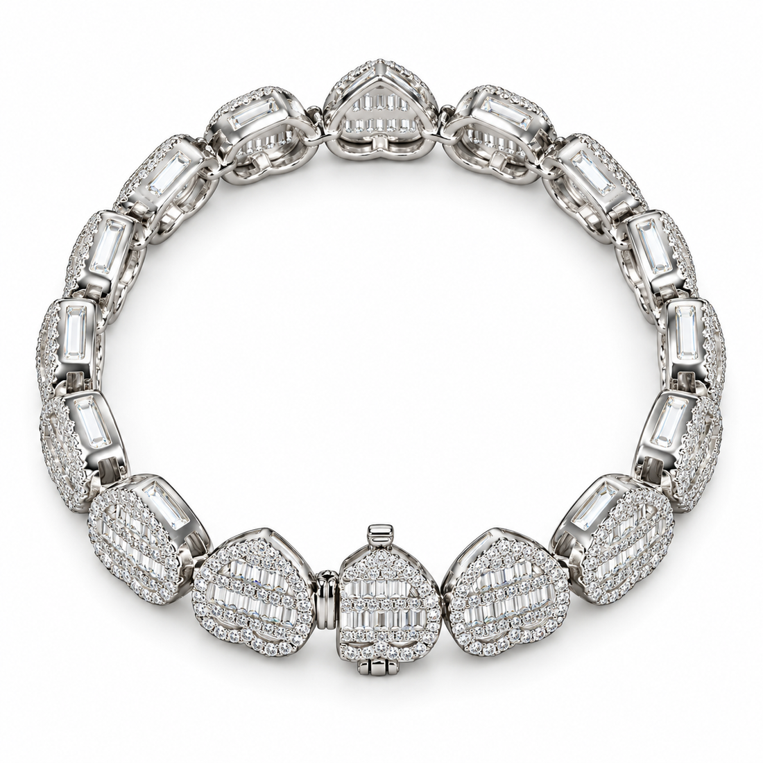 Iced Out Heart Link Baguette Bracelet | Custom Hip Hop Jewelry