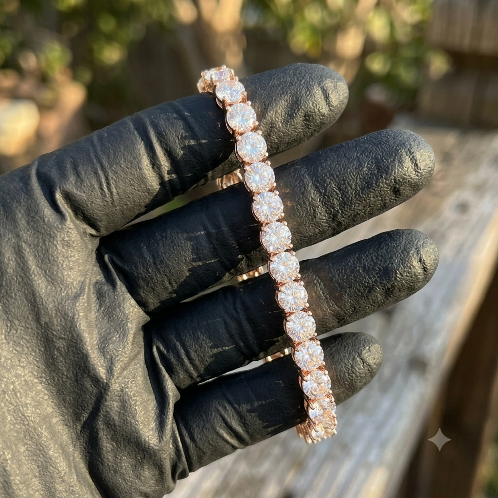 Minimalist Rose Gold Tennis Bracelet | Round Cut Line