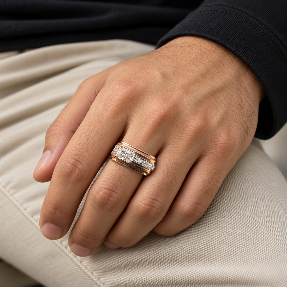 Men’s Radiant Cut Two-Tone Statement Ring