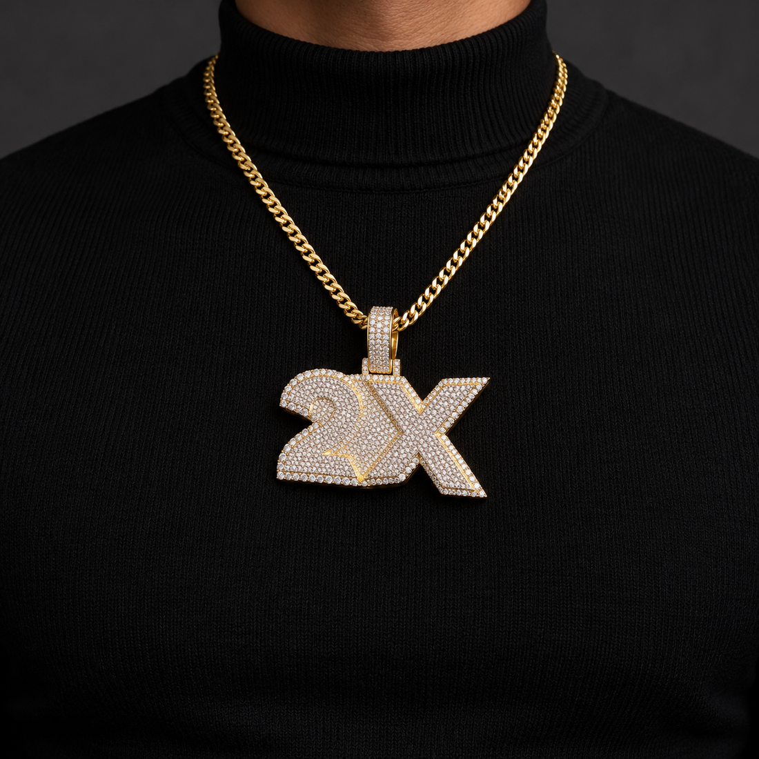 Custom 2X Iced Out Yellow Gold-Tone Pendant – Bold Letter & Number Hip Hop Jewelry