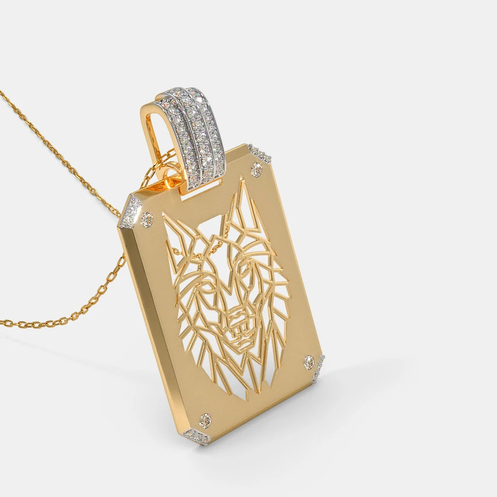 Geometric Wolf Cutout Diamond Tag Pendant