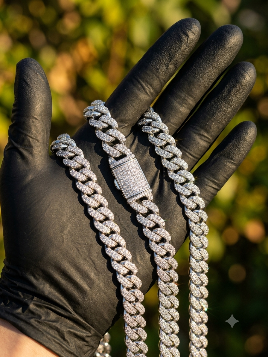 Hip-Hop White Gold Moissanite Iced Out Cuban Link Chain