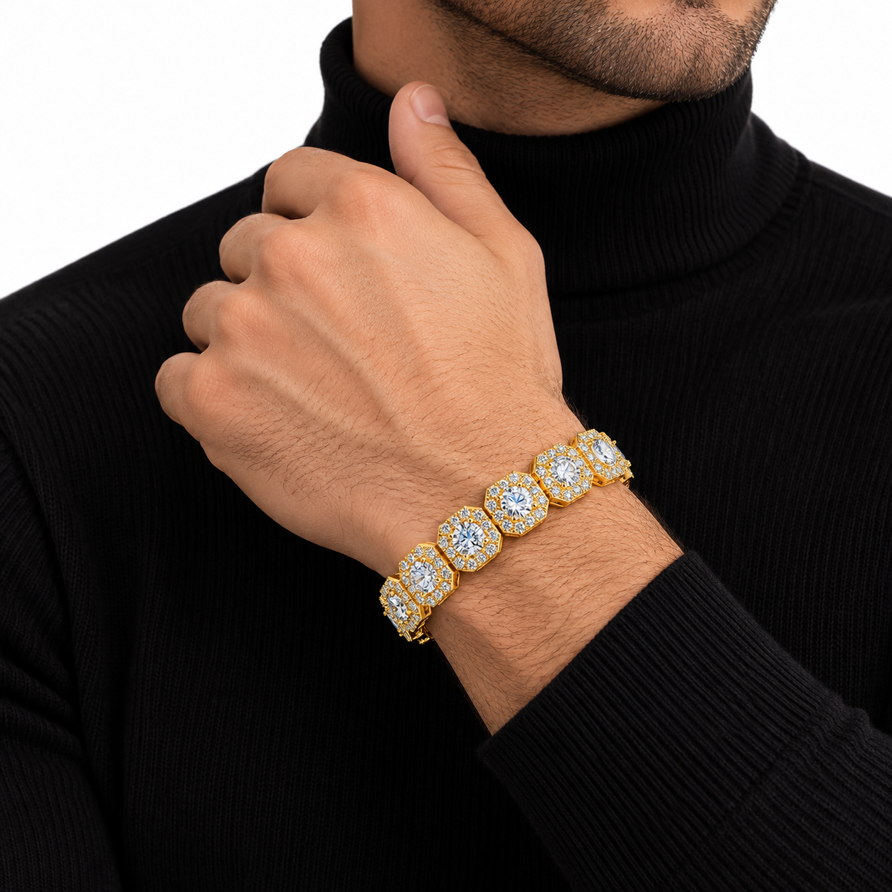 Iced Out Octagon Halo Link Bracelet | Custom Hip Hop Jewelry