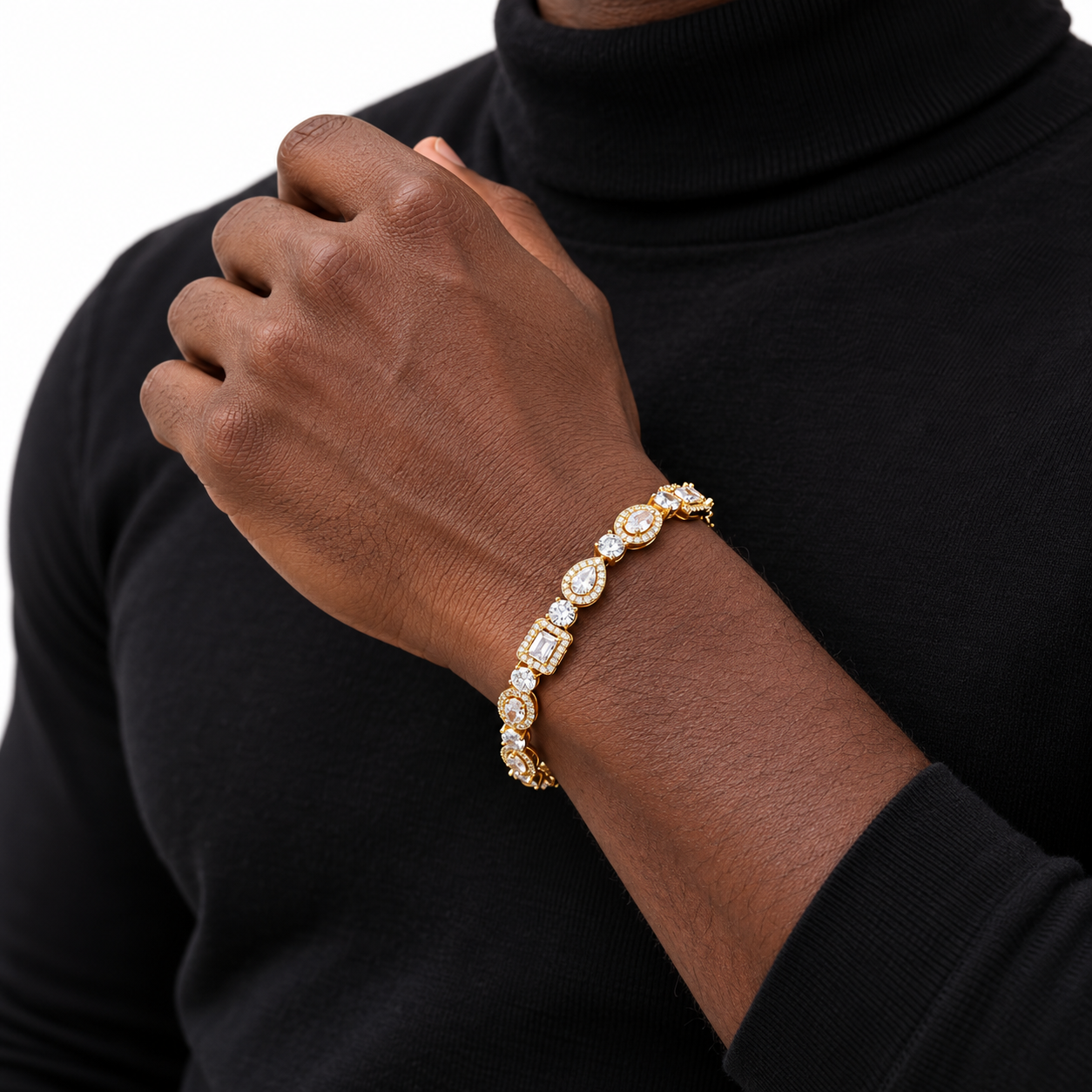 Iced Out Mixed Cut Halo Link Bracelet | Custom Hip Hop Jewelry