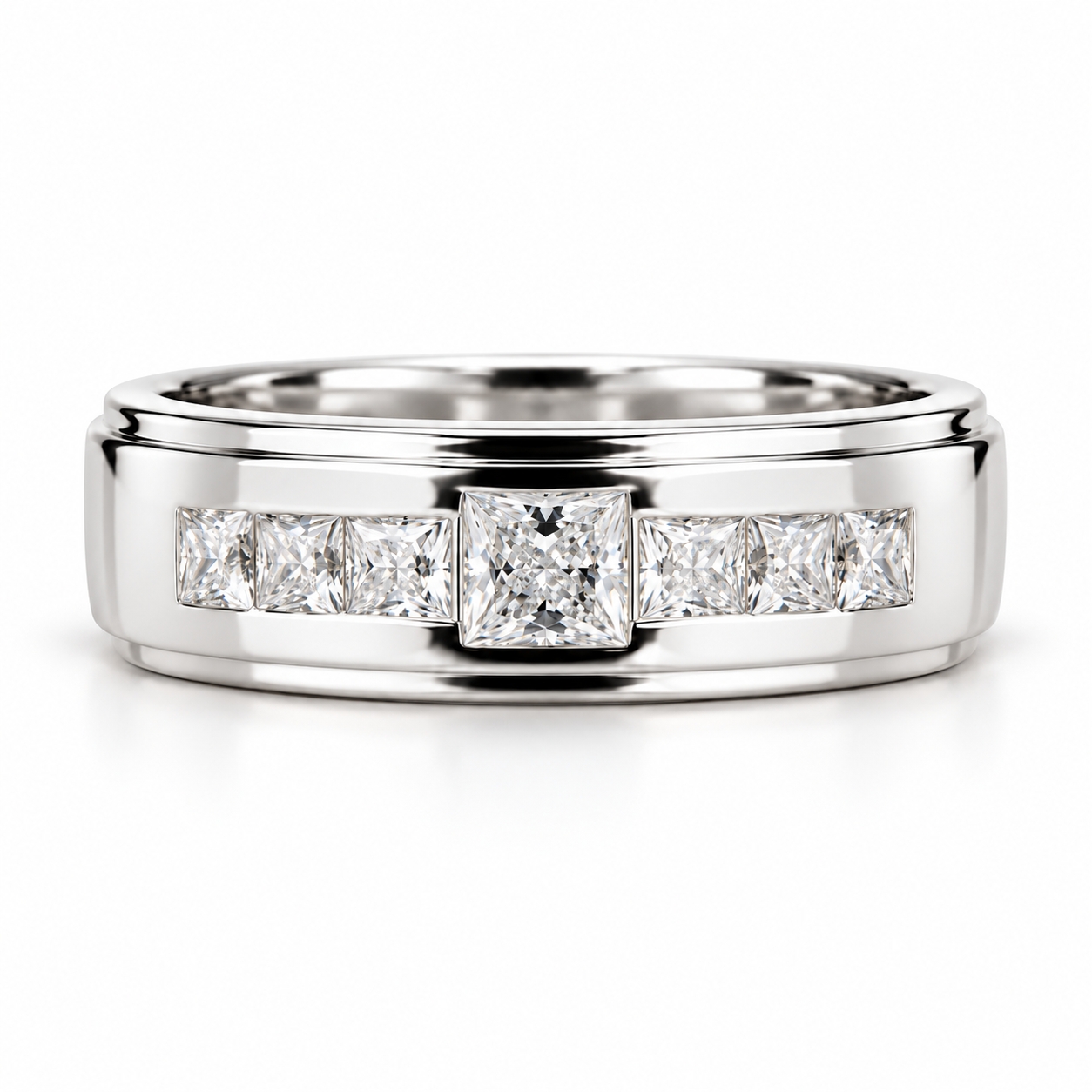 Seven Stone Princess Cut Yellow Gold-Tone Band Ring