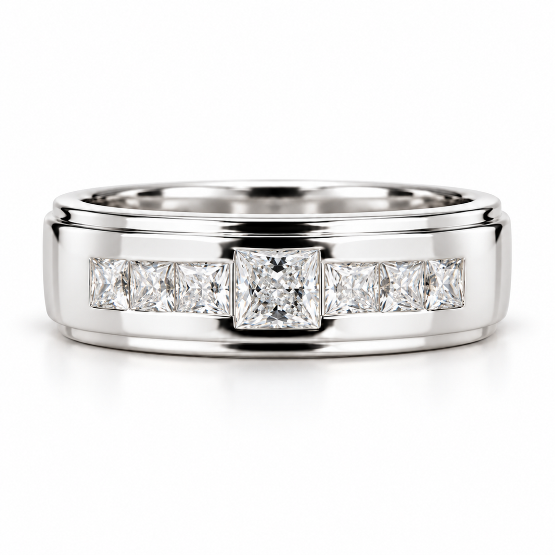 Seven Stone Princess Cut Yellow Gold-Tone Band Ring