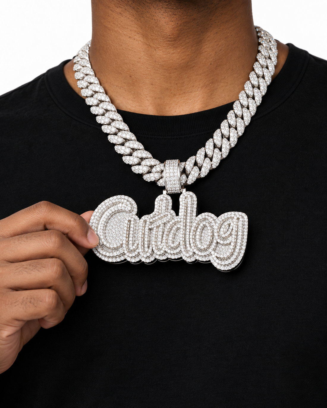 Custom Iced Out Script Name Pendant with Baguette Stones
