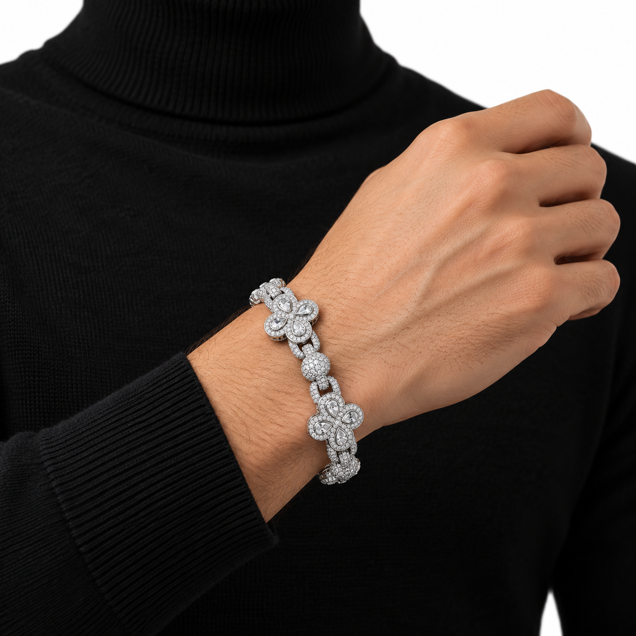 Iced Out Four Petal Clover Floral Bead Bracelet | Custom Hip Hop Jewelry