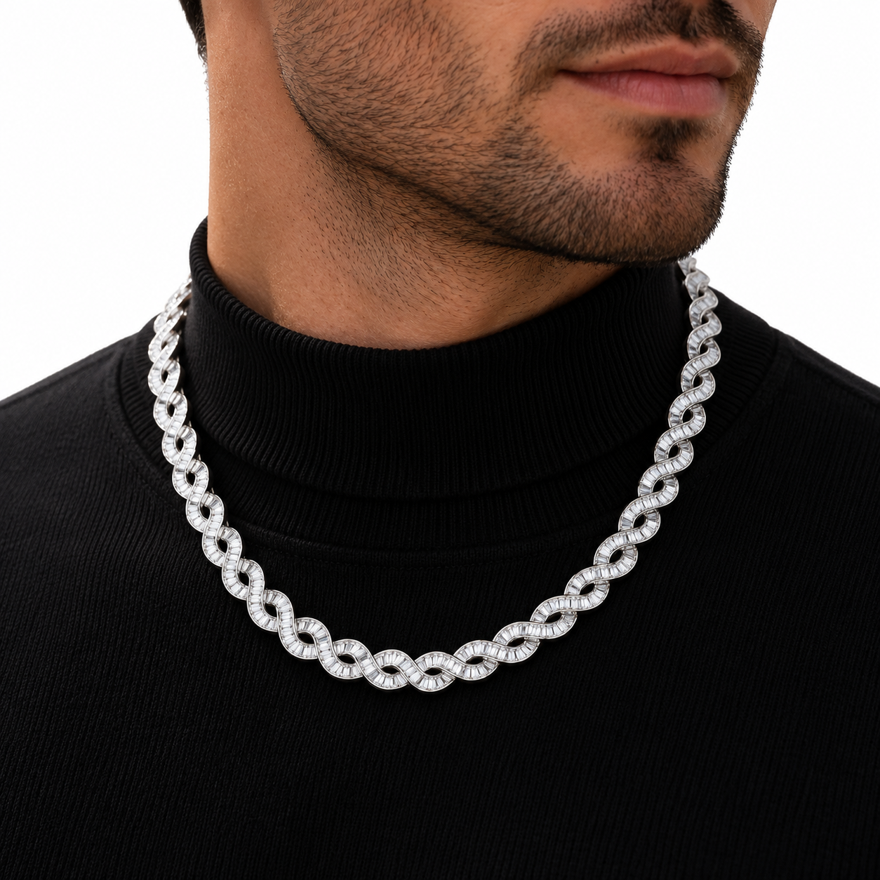 Custom Iced Out Baguette Infinity Link Chain Necklace