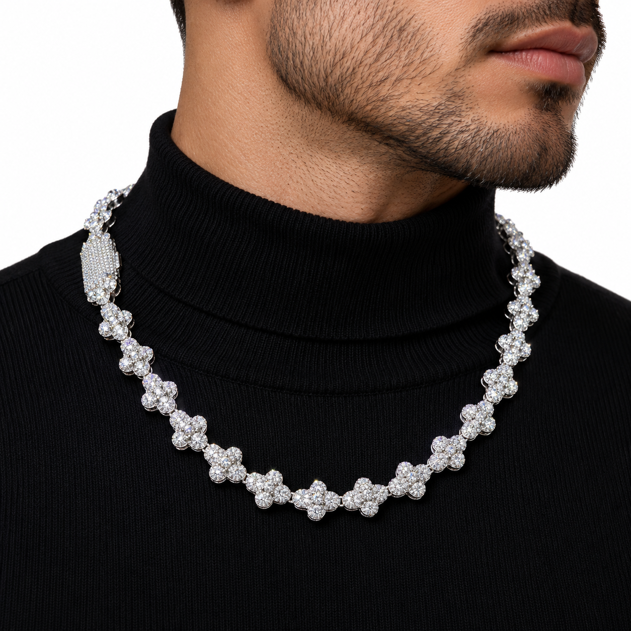 Custom Iced Out Four-Leaf Clover Link Necklace