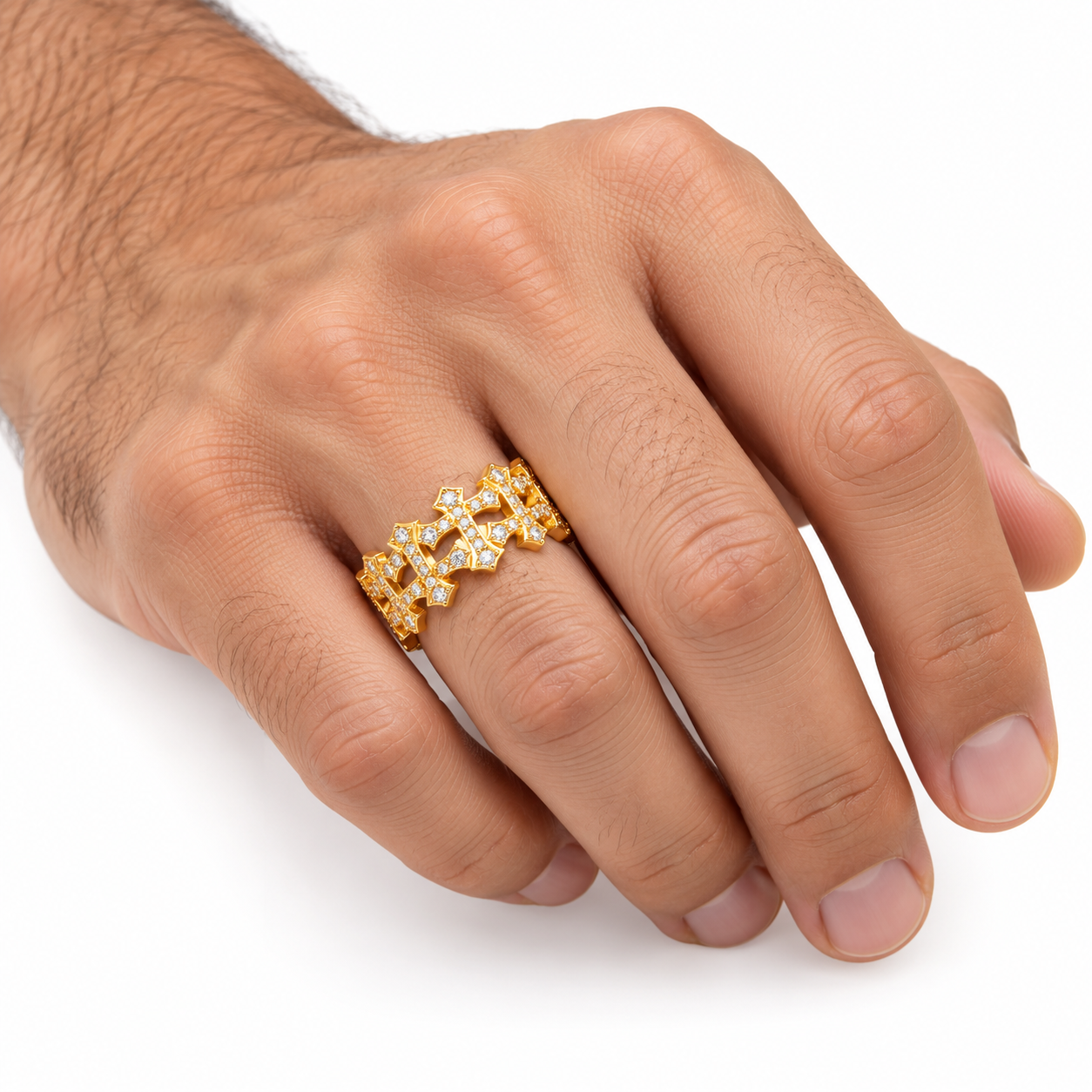 Iced Out Gothic Cross Eternity Band Ring