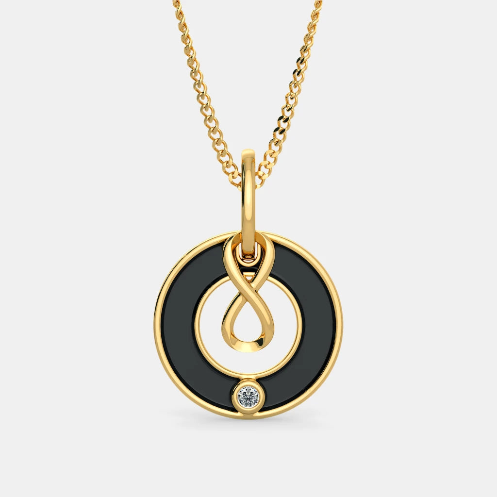 Infinity Loop Black Enamel Diamond Circle Pendant