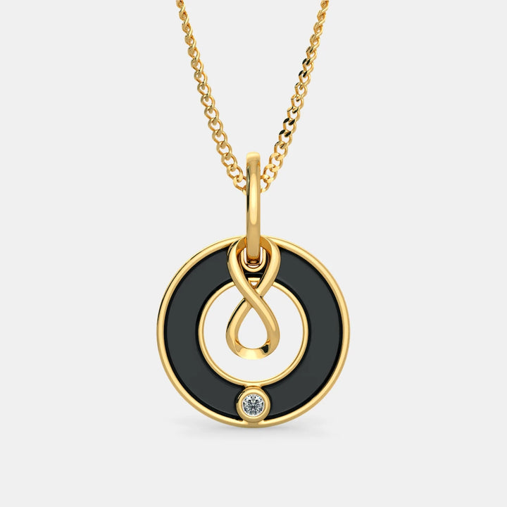 Infinity Loop Black Enamel Diamond Circle Pendant