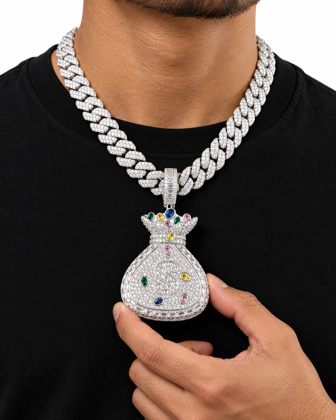 Custom Iced Out Money Bag Dollar Sign Pendant