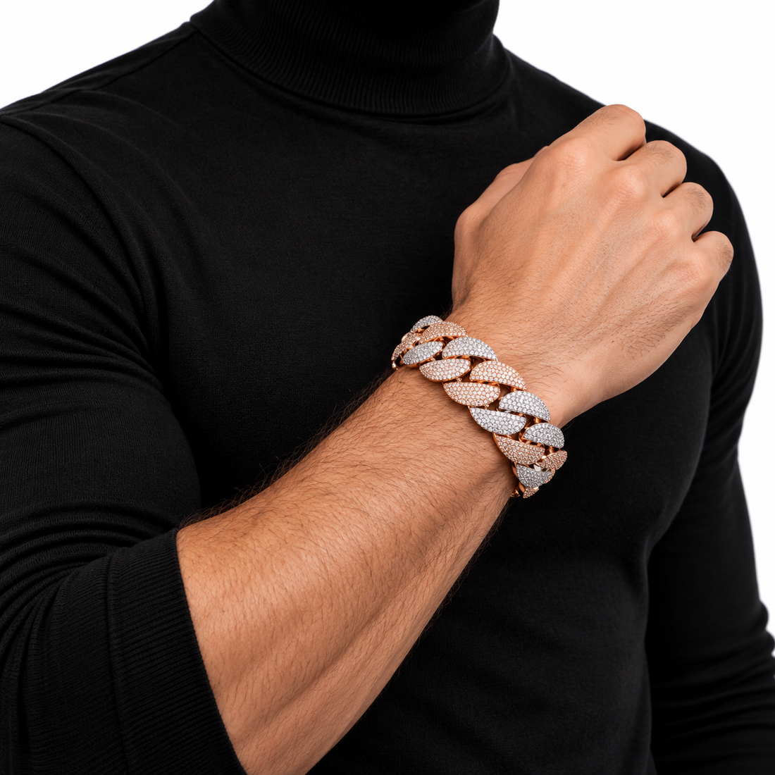 Two Tone Rose Gold & White Gold Iced Out Miami Cuban Link Bracelet | Hip Hop Jewelry