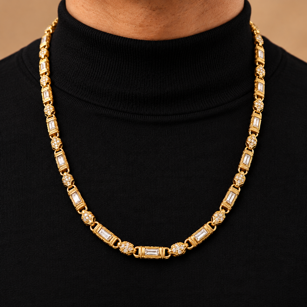 Gold-Tone Baguette-Style Floral Pavé Link Statement Necklace