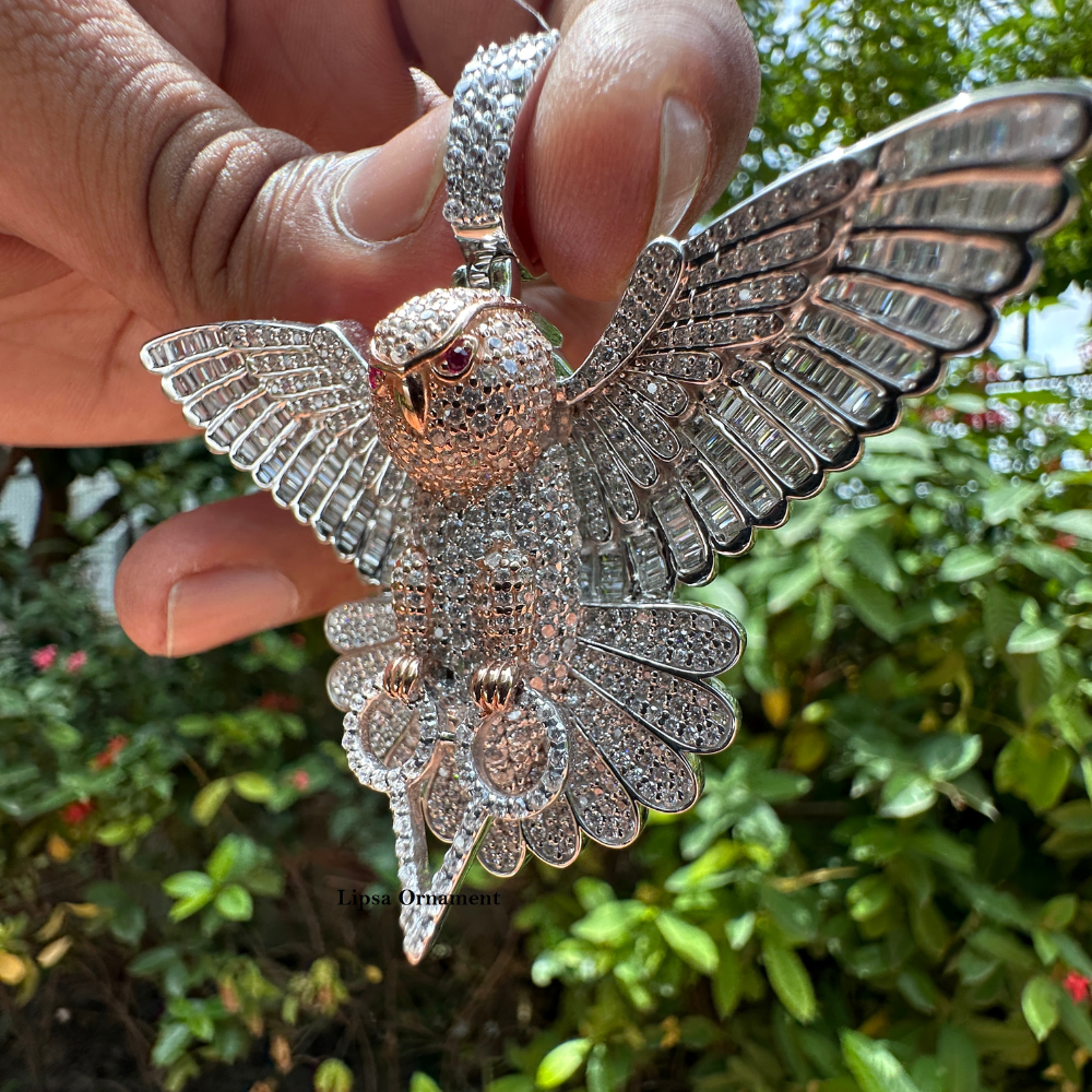 Iced-Out Flying Owl Diamond Two-Tone Hip-Hop Pendant
