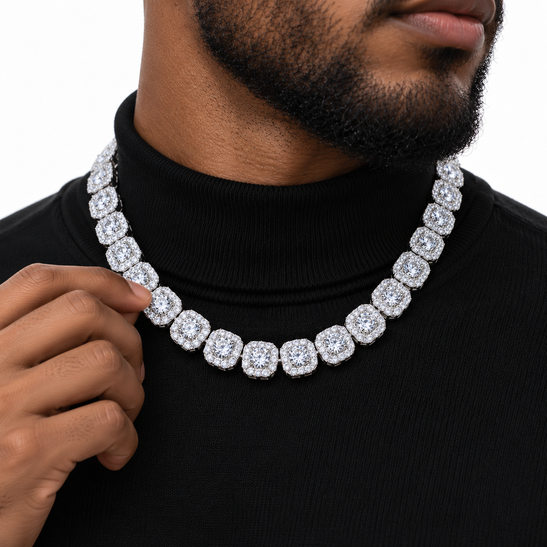 Custom Iced Out Cushion Halo Link Necklace
