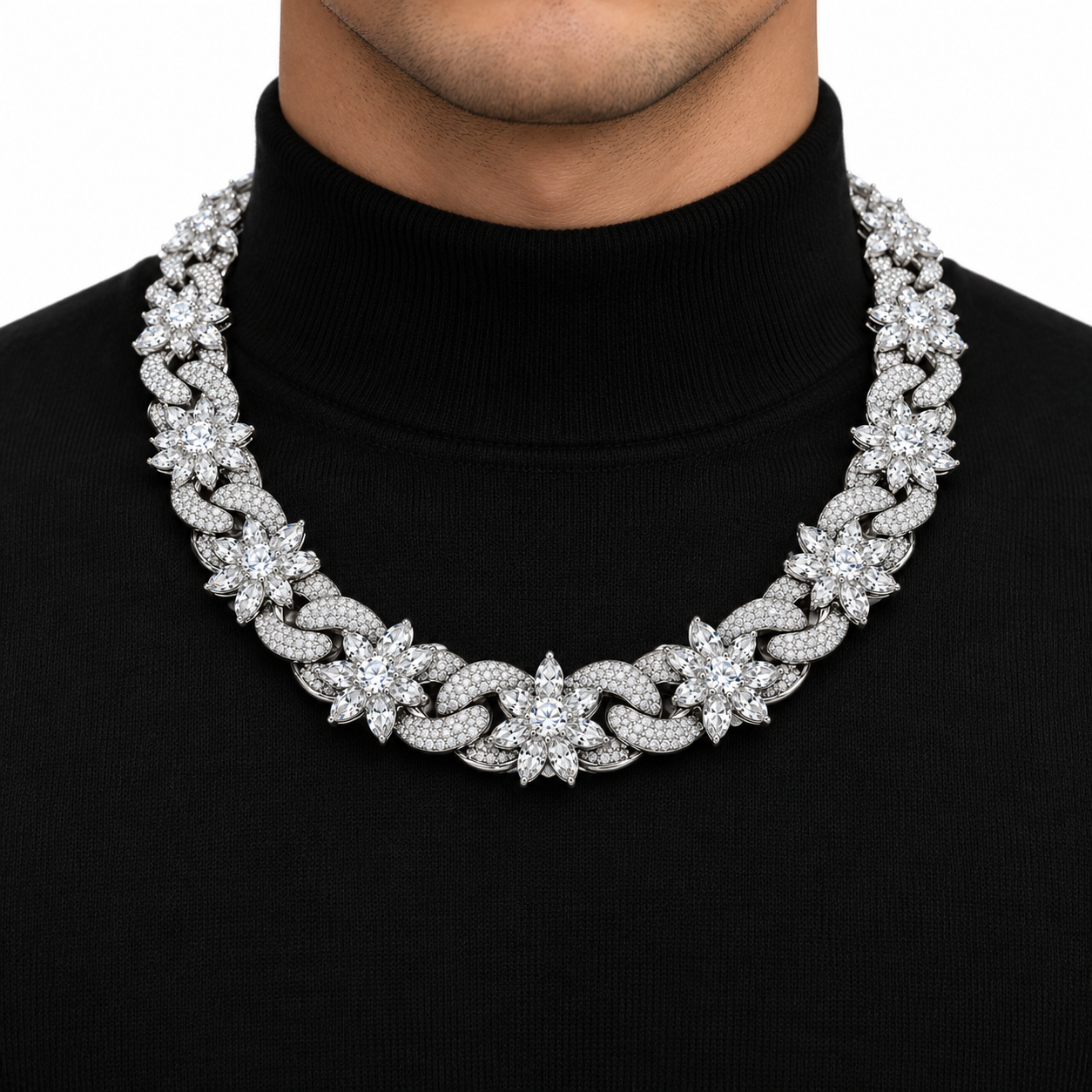 Iced Out Floral Cuban Link Necklace | Custom Hip Hop Jewelry