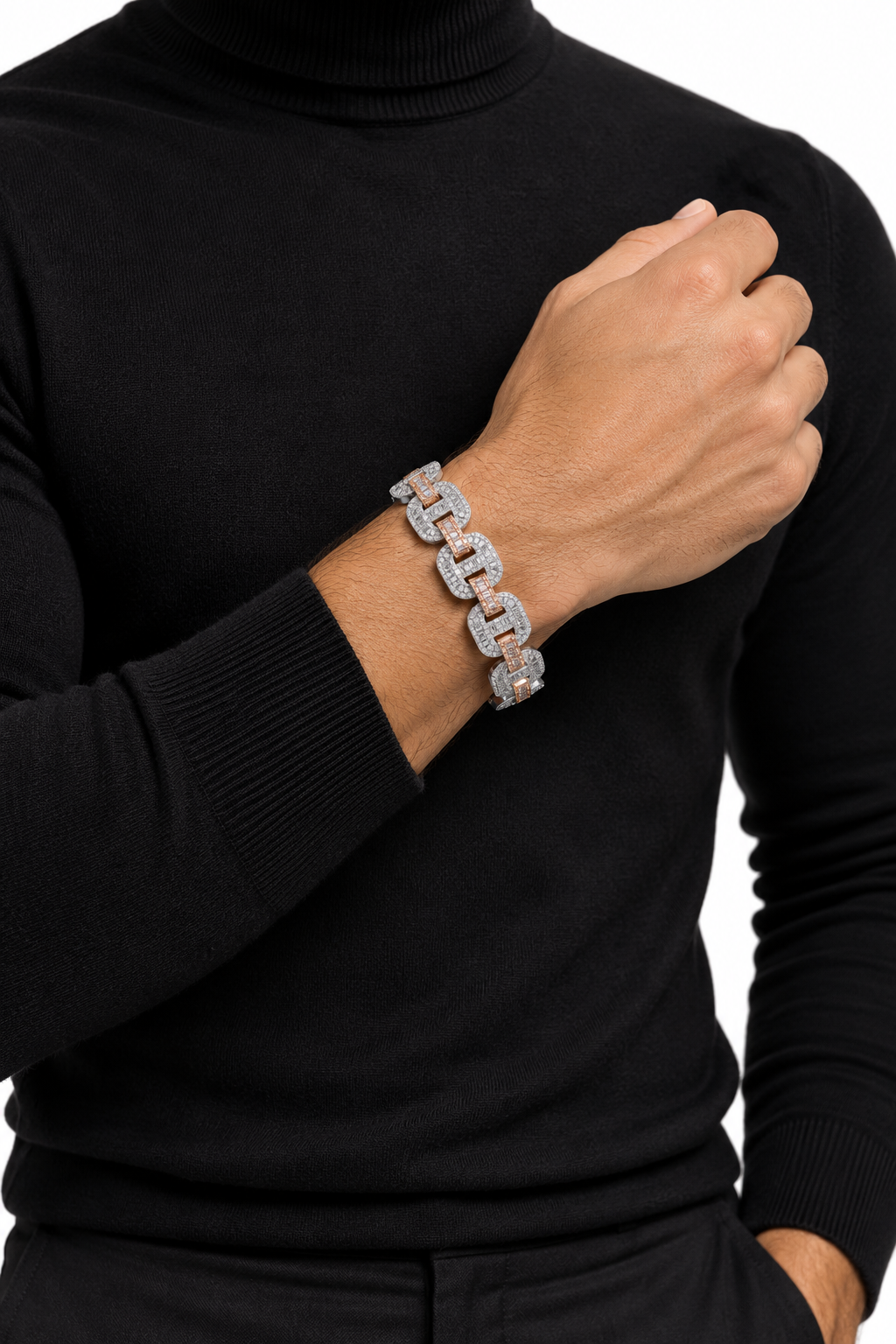 Iced Out Two Tone Geometric Link Bracelet | Custom Hip Hop Jewelry