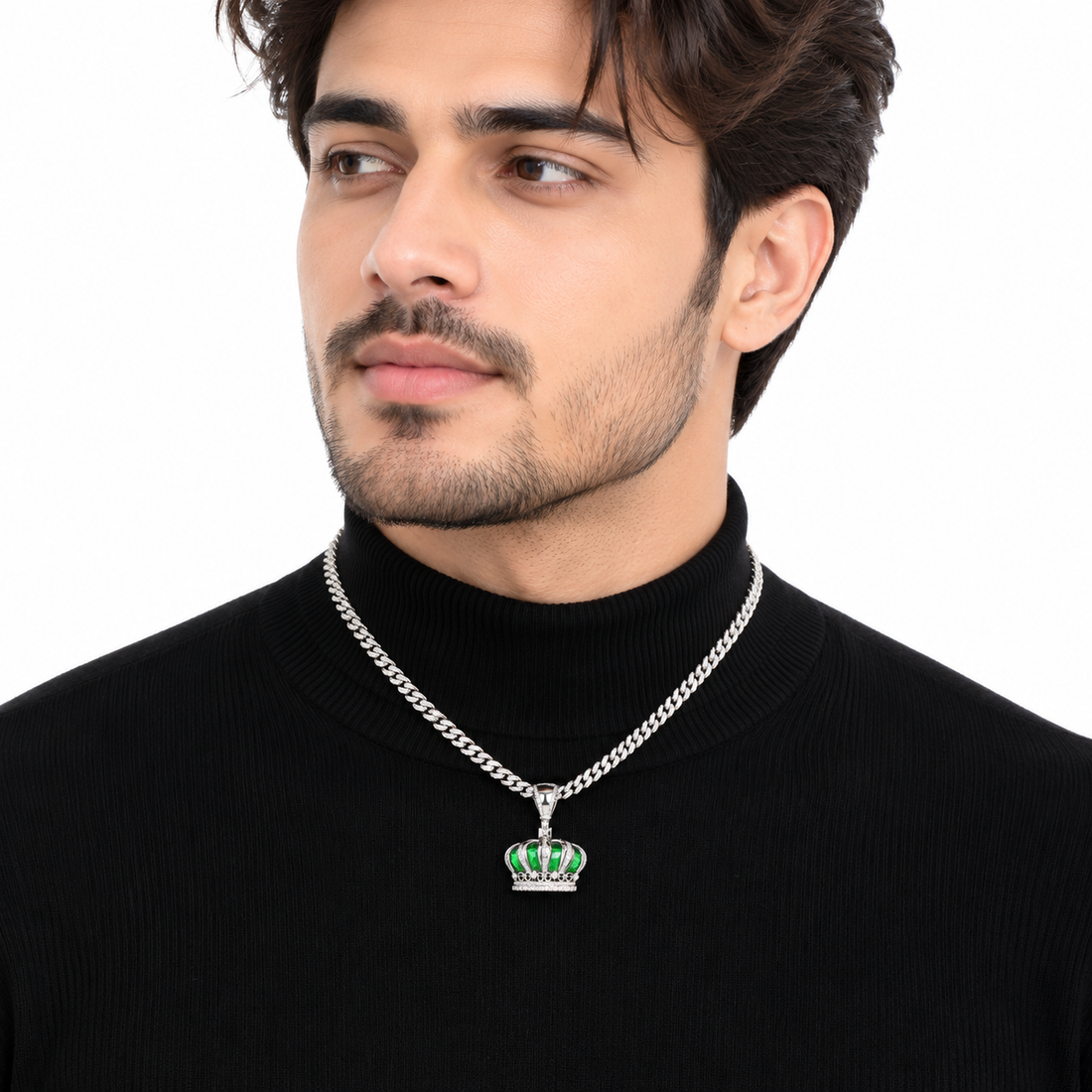 Custom Iced Out Green Crown Pendant | Made to Order