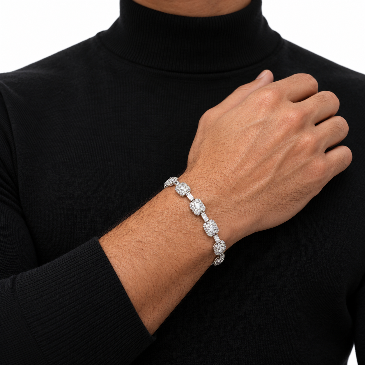 Iced Out Cushion Link Baguette Bracelet | Custom Hip Hop Jewelry