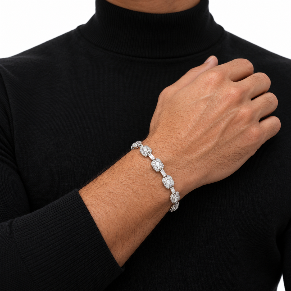 Iced Out Cushion Link Baguette Bracelet | Custom Hip Hop Jewelry