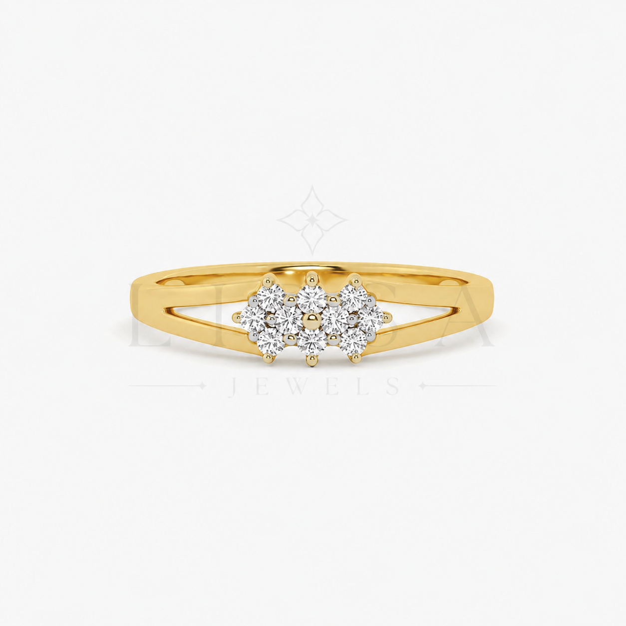 Split Shank Three Cluster Ring