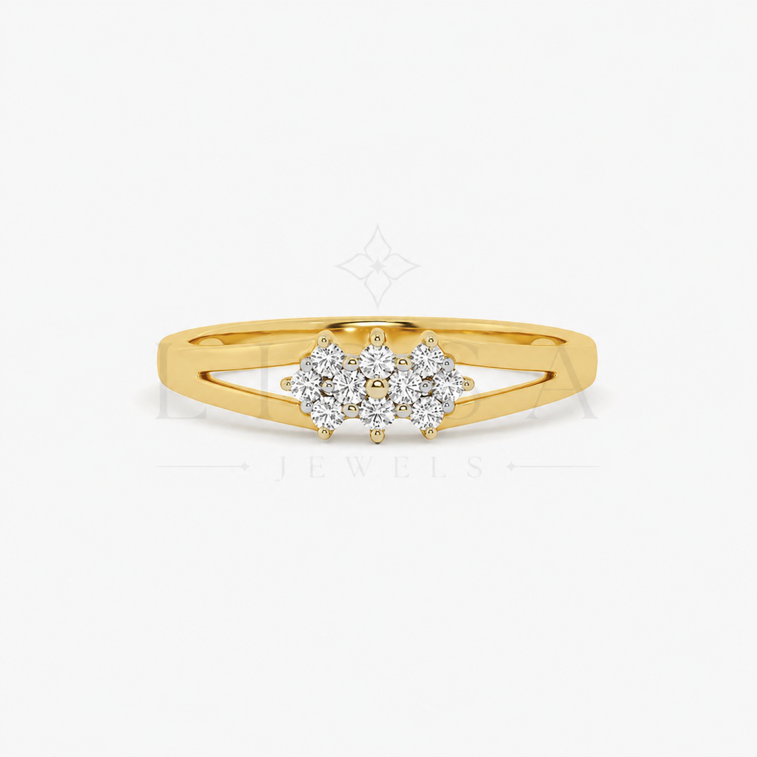 Split Shank Three Cluster Ring