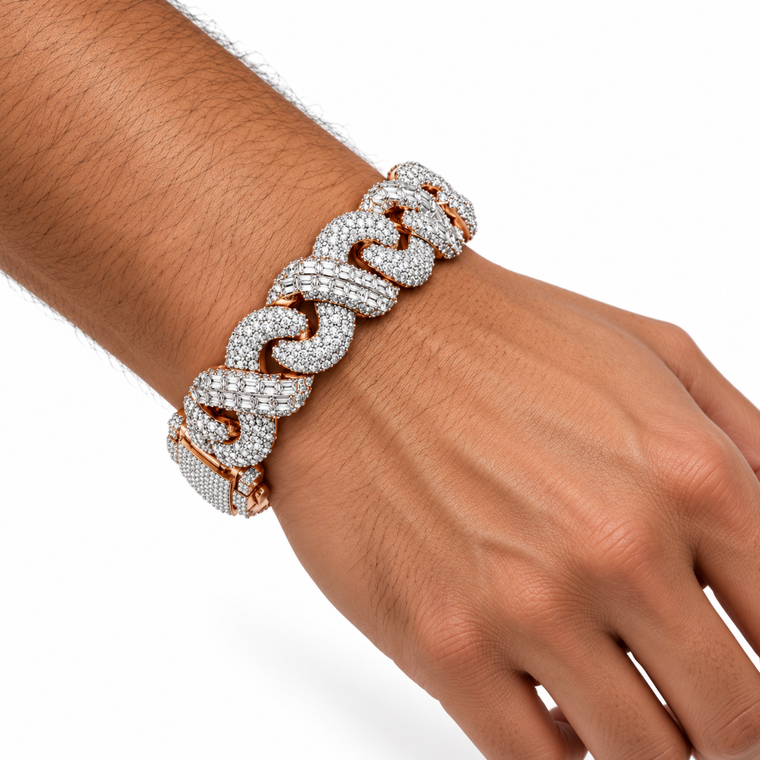Custom Iced Out Cuban Link Bracelet with Round & Baguette Stones | Made to Order