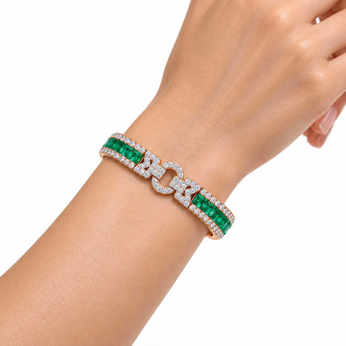 Custom Green Gemstone Geometric Bracelet | Made to Order