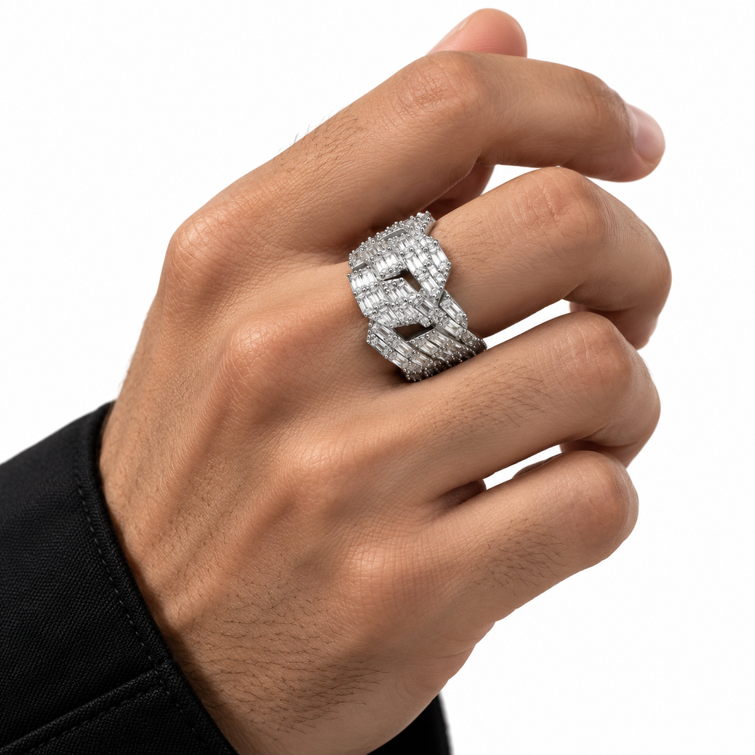 Iced Out Baguette Cuban Link Band Ring