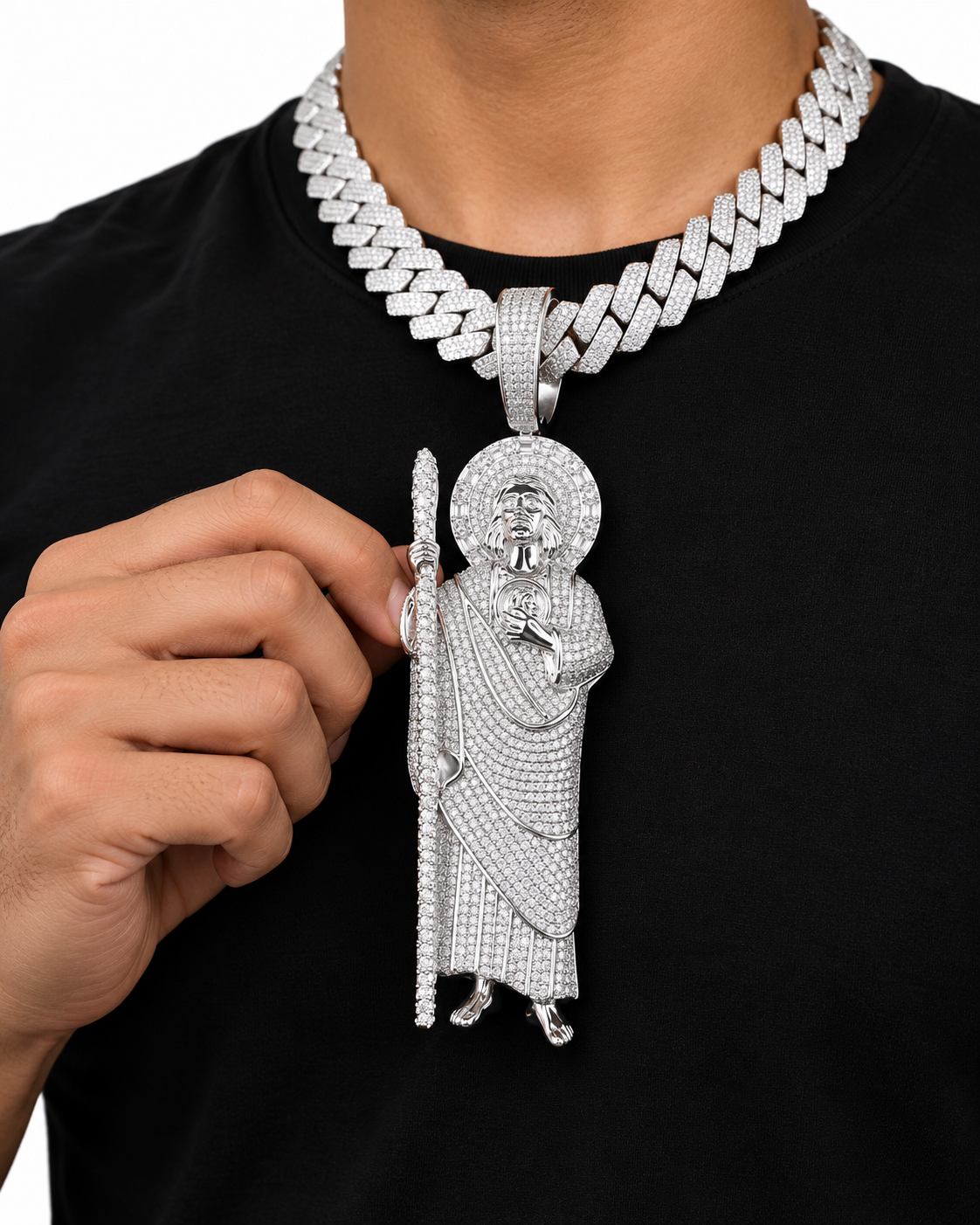 Custom Iced Out Saint Joseph & Child Pendant | Made to Order