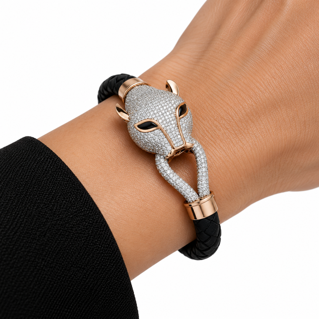 Custom Pavé Panther Head Braided Bracelet | Made to Order