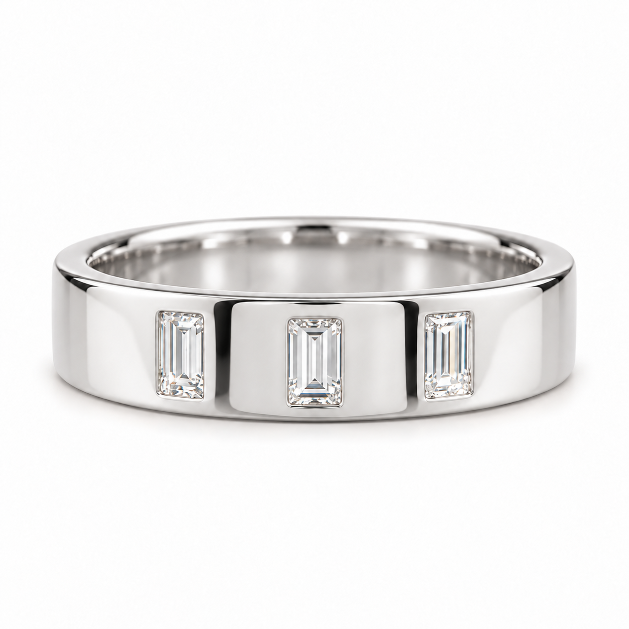 Three Stone Vertical Baguette Yellow Gold-Tone Band Ring
