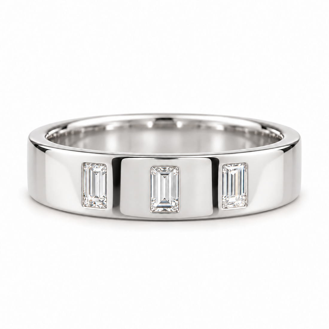 Three Stone Vertical Baguette Yellow Gold-Tone Band Ring