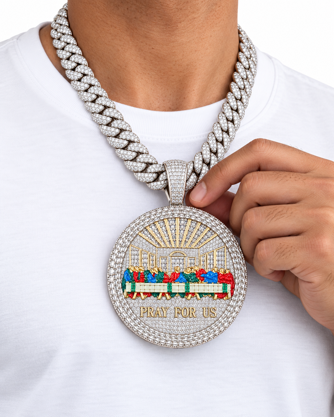 Custom Iced Out Last Supper Pray For Us Pendant