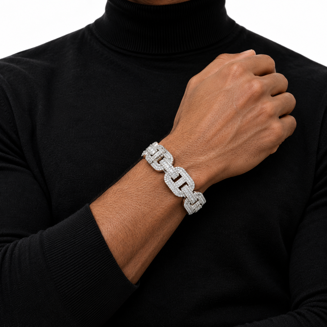 Iced Out Geometric Link Baguette Bracelet | Custom Hip Hop Jewelry