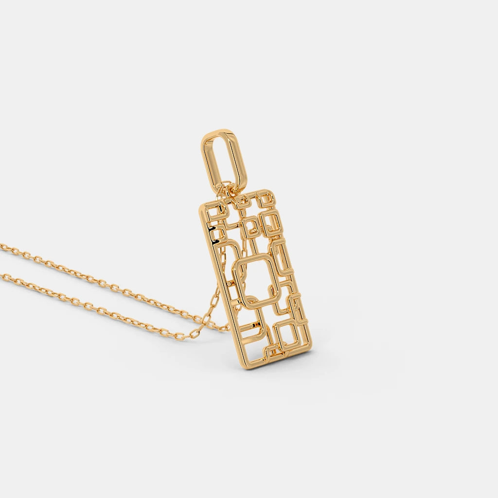 Geometric Openwork Rectangular Gold Pendant