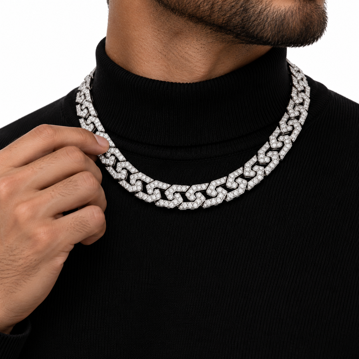 Iced Out Geometric Link Chain Necklace | Custom Hip Hop Jewelry