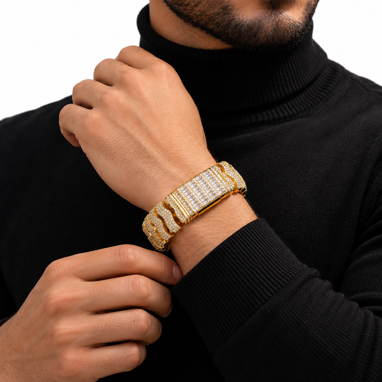 Iced Out Gold Cuban Link Bracelet With Baguette Clasp | Custom Hip Hop Jewelry