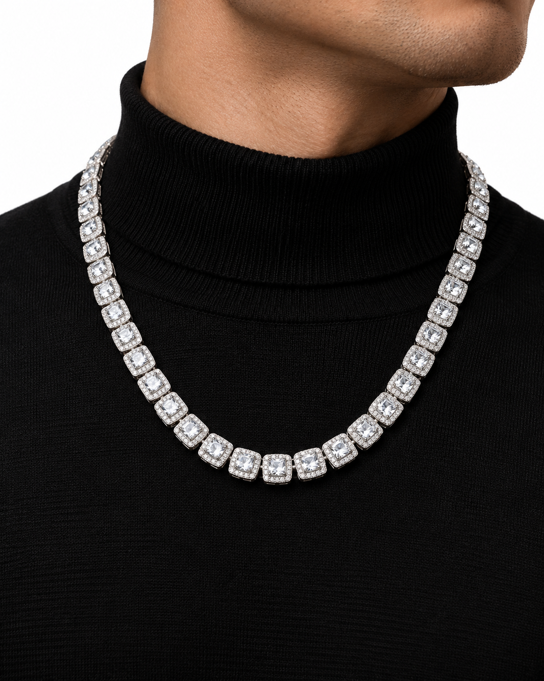 Custom Iced Out Square Halo Tennis Necklace
