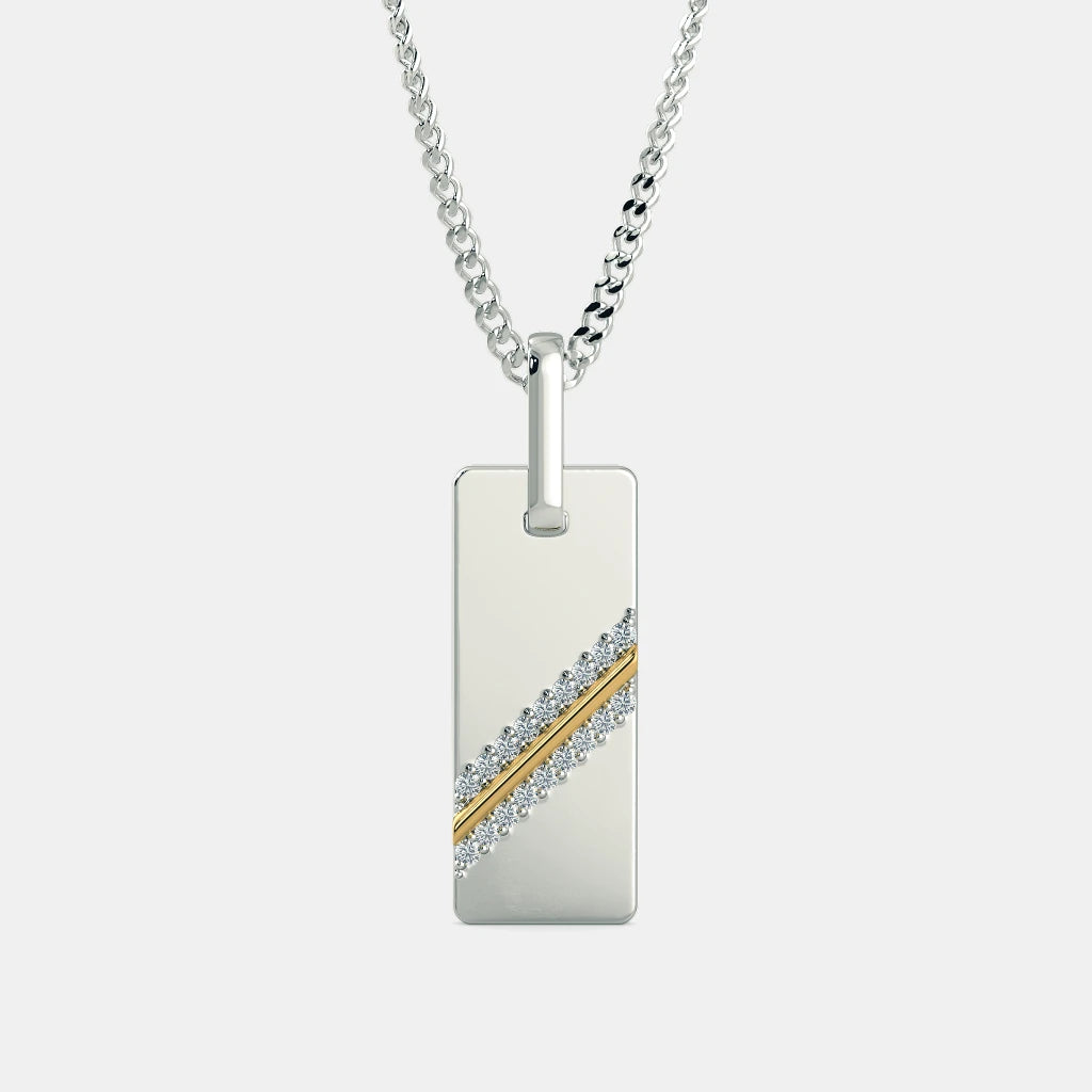 Two-Tone Diagonal Diamond Dog Tag Pendant