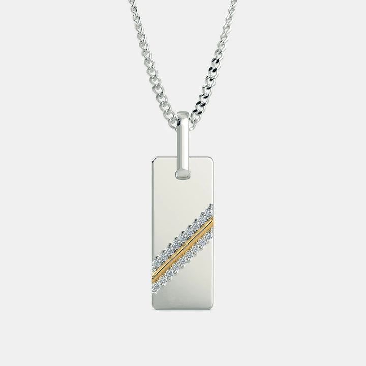 Two-Tone Diagonal Diamond Dog Tag Pendant