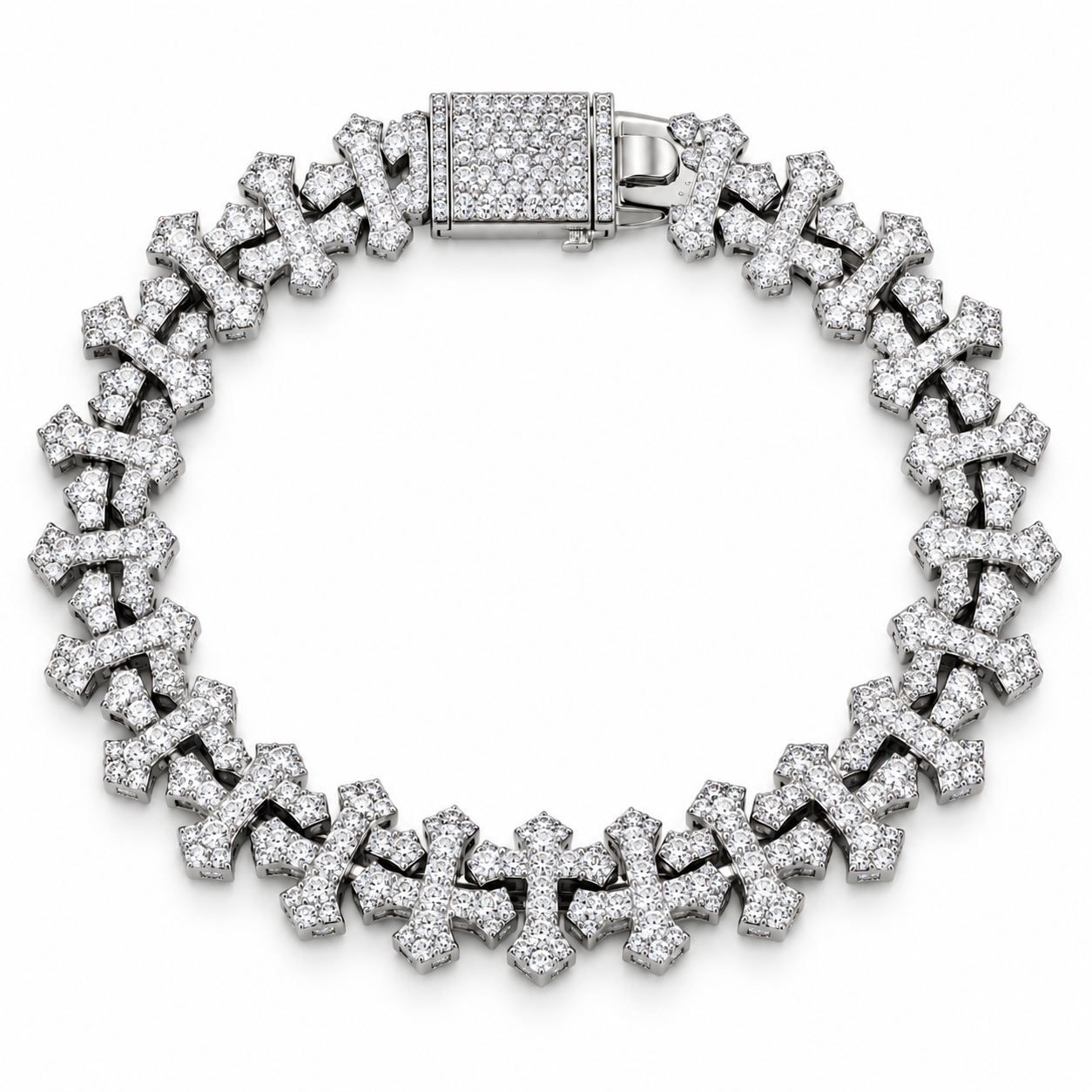 Iced Out Gothic Cross Link Bracelet | Custom Hip Hop Jewelry