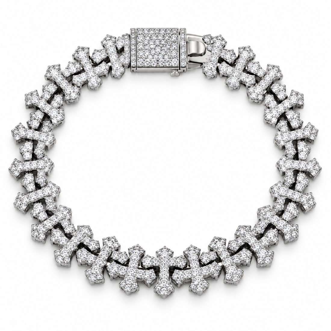 Iced Out Gothic Cross Link Bracelet | Custom Hip Hop Jewelry