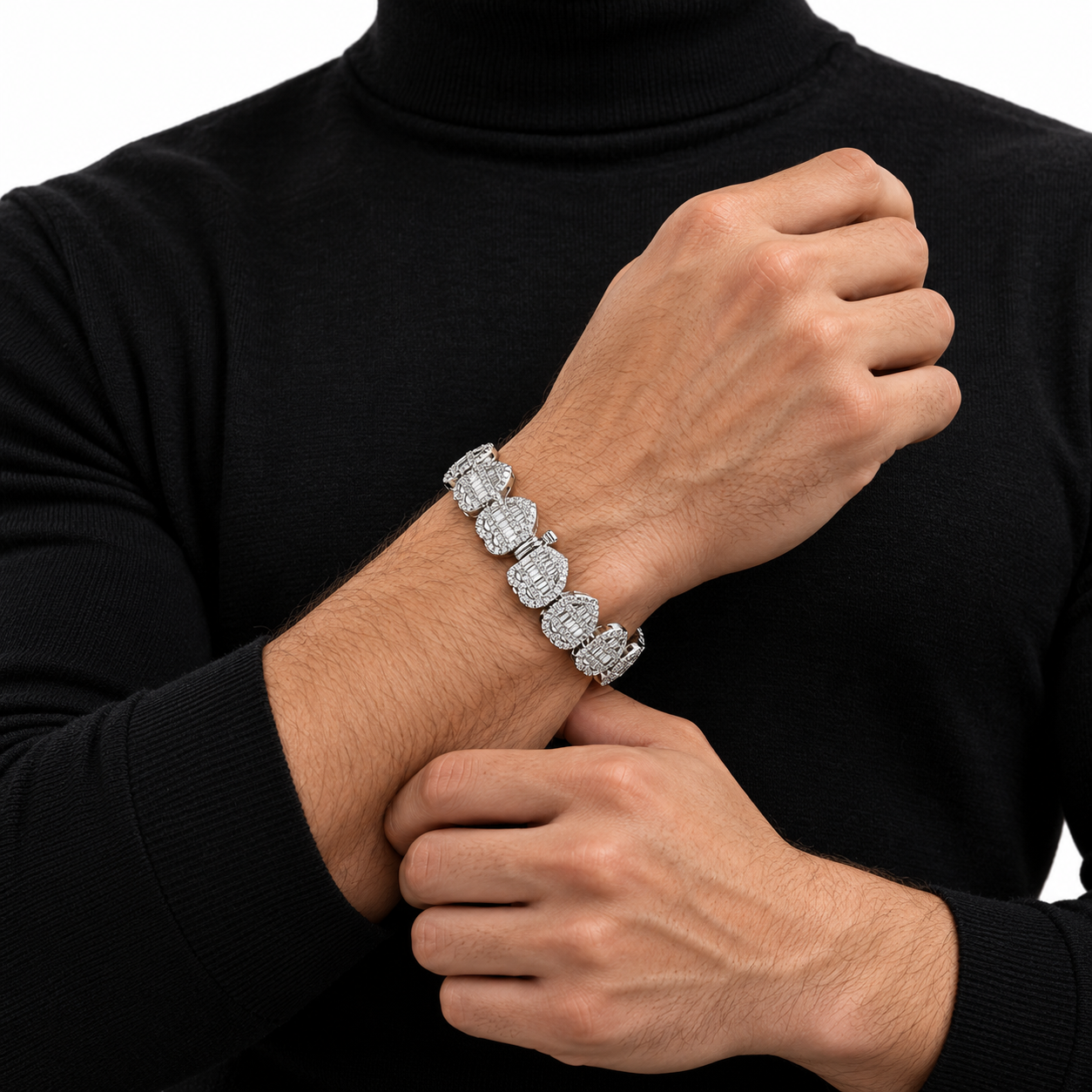 Iced Out Heart Link Baguette Bracelet | Custom Hip Hop Jewelry