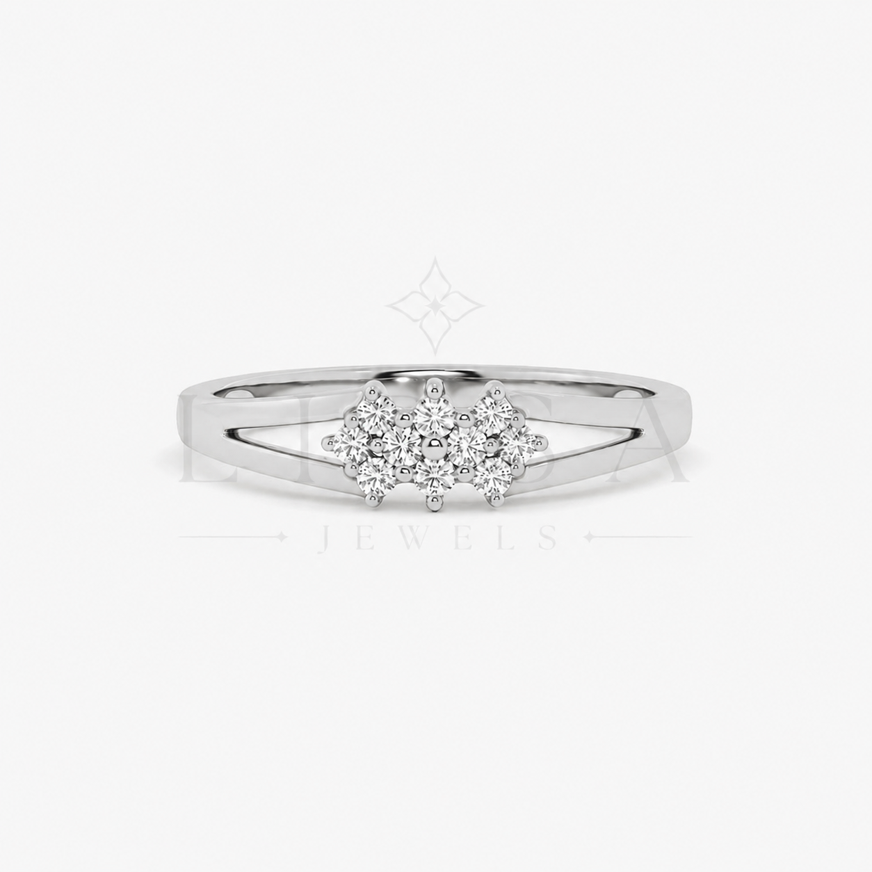 Split Shank Three Cluster Ring