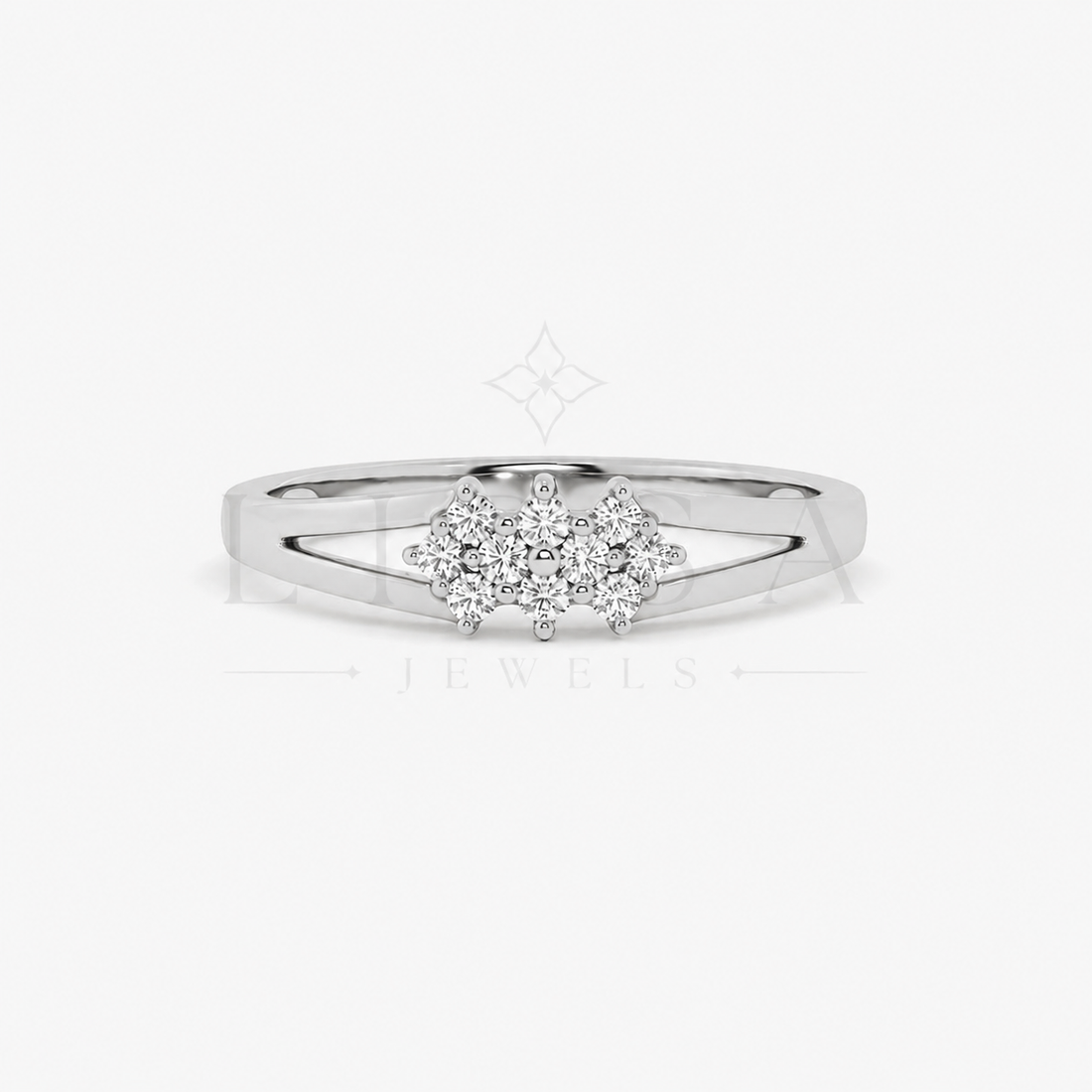 Split Shank Three Cluster Ring