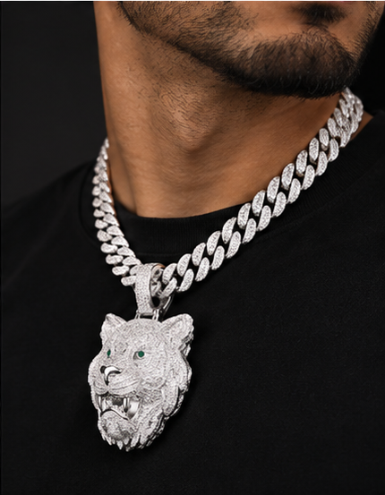 Custom Iced Out Lion Head Pendant with Green Eyes | Made to Order